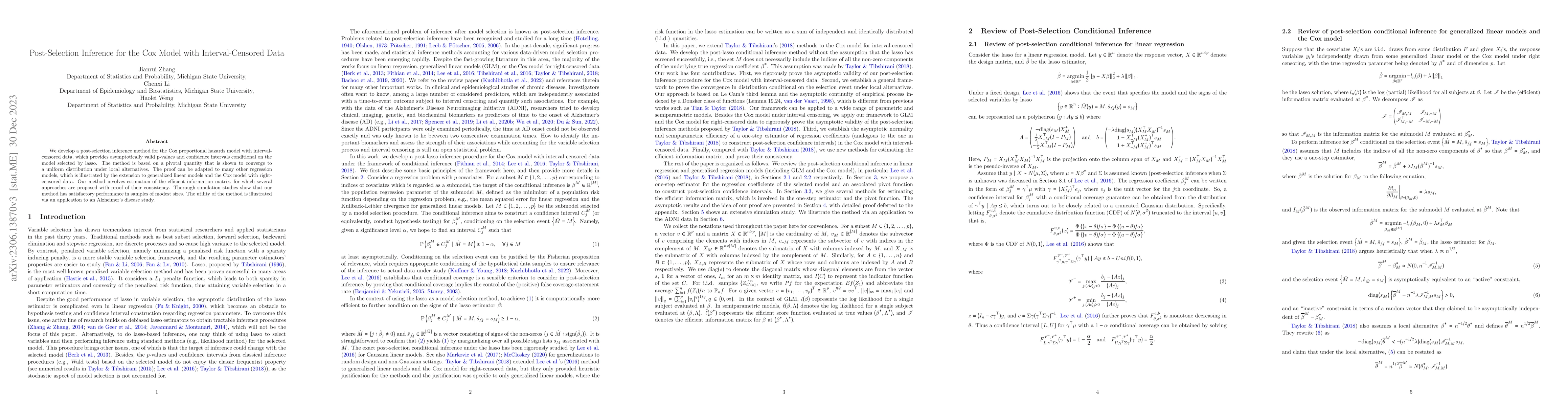 Thumbnail for Post-Selection Inference for the Cox Model with Interval-Censored Data