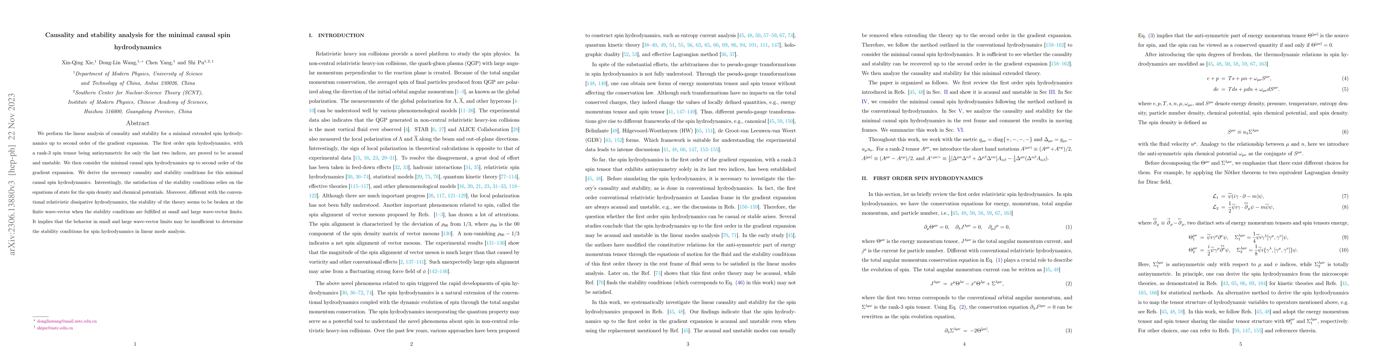 Thumbnail for Causality and stability analysis for the minimal causal spin
  hydrodynamics