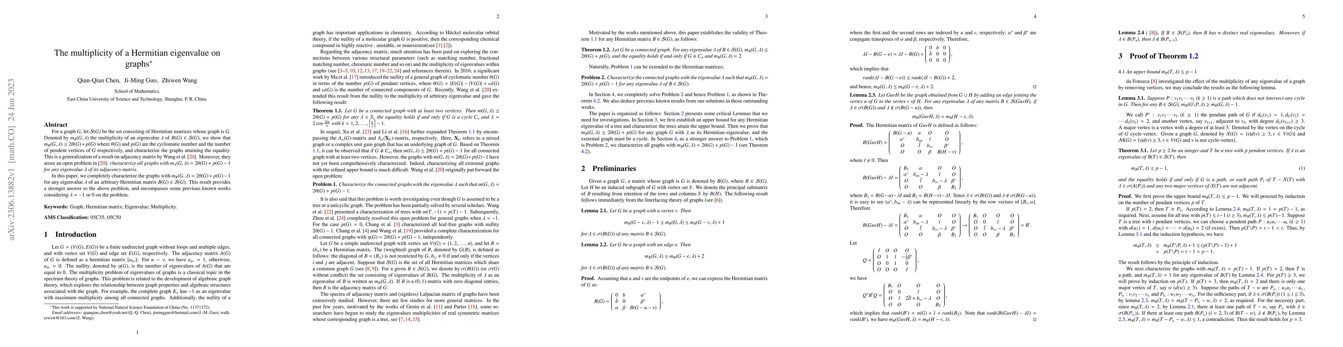 Thumbnail for The multiplicity of a Hermitian eigenvalue on graphs