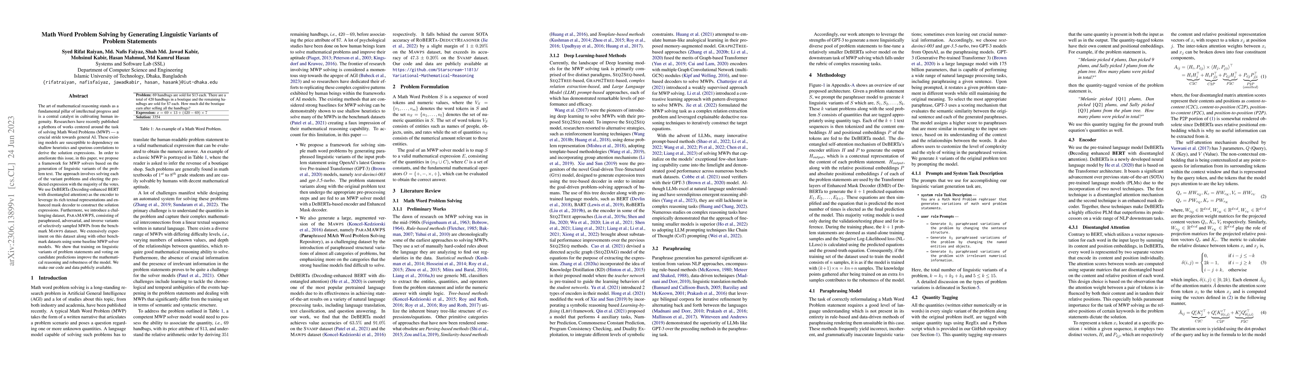 Thumbnail for Math Word Problem Solving by Generating Linguistic Variants of Problem
  Statements