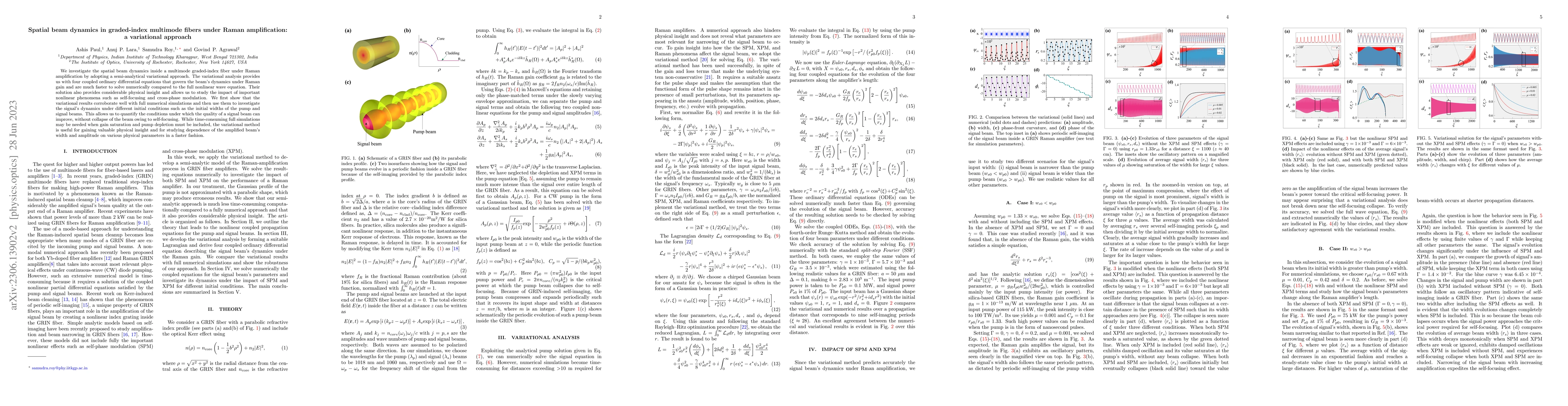 Thumbnail for Spatial beam dynamics in graded-index multimode fibers under Raman
  amplification:a variational approach