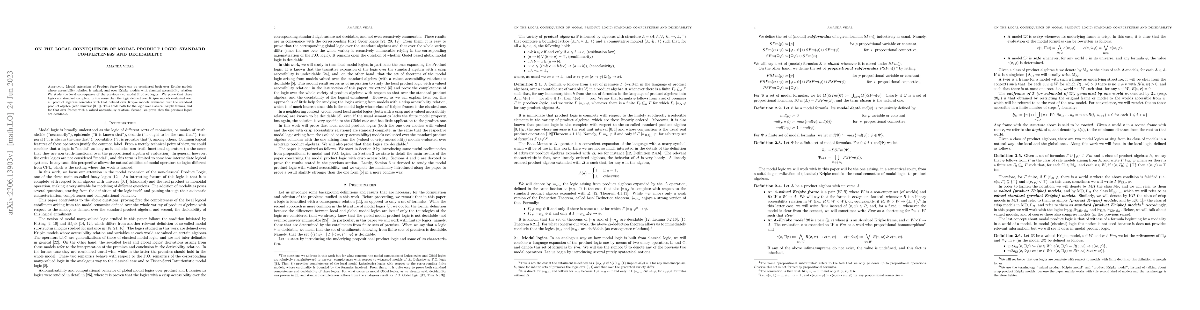 Thumbnail for On the local consequence of modal Product logic: standard completeness
  and decidability