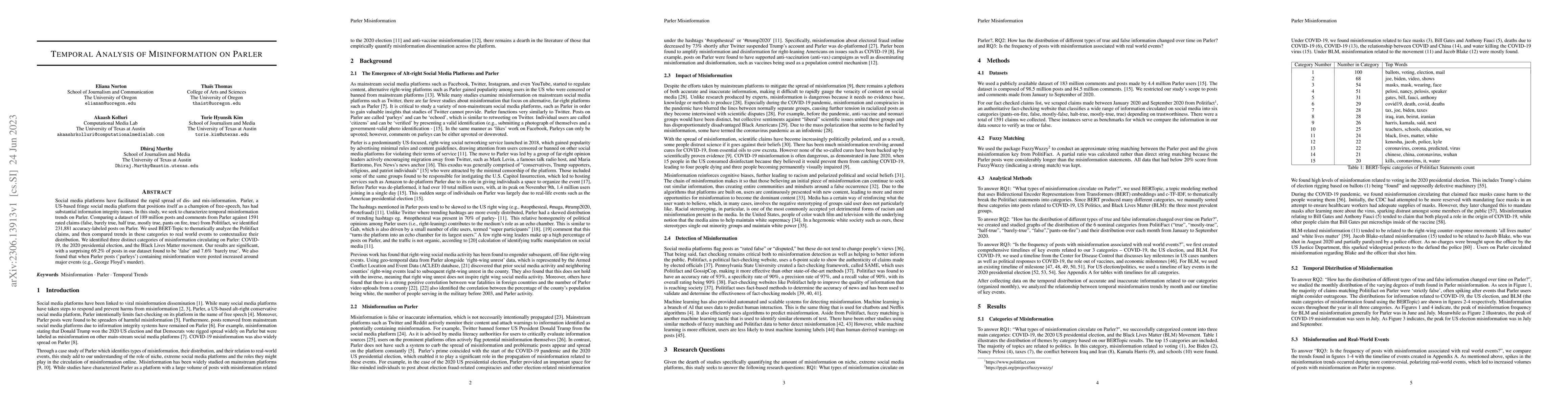 Thumbnail for Temporal Analysis of Misinformation on Parler