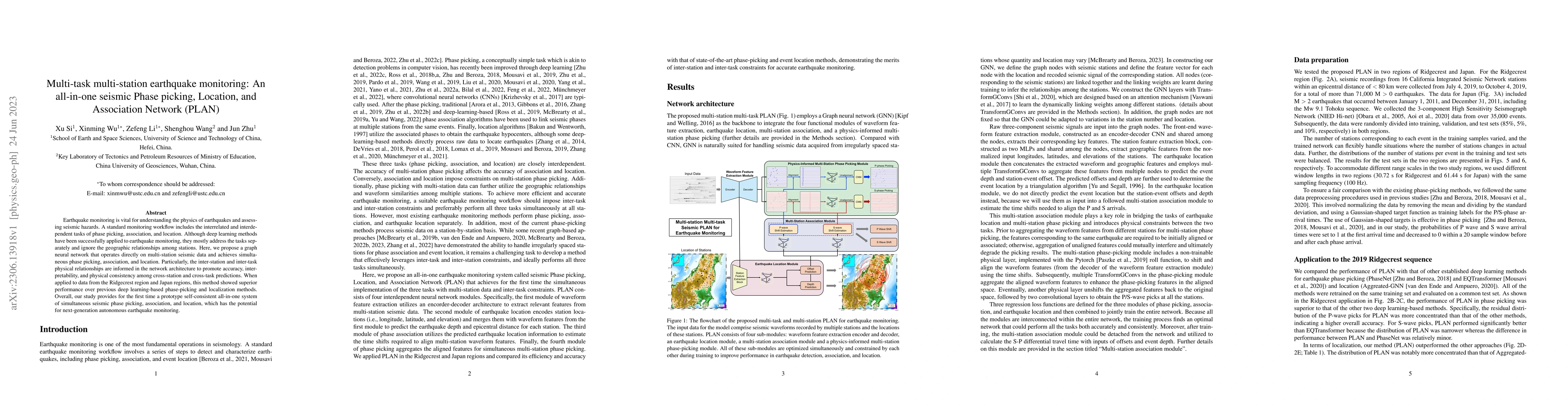 Thumbnail for Multi-task multi-station earthquake monitoring: An all-in-one seismic
  Phase picking, Location, and Association Network (PLAN)