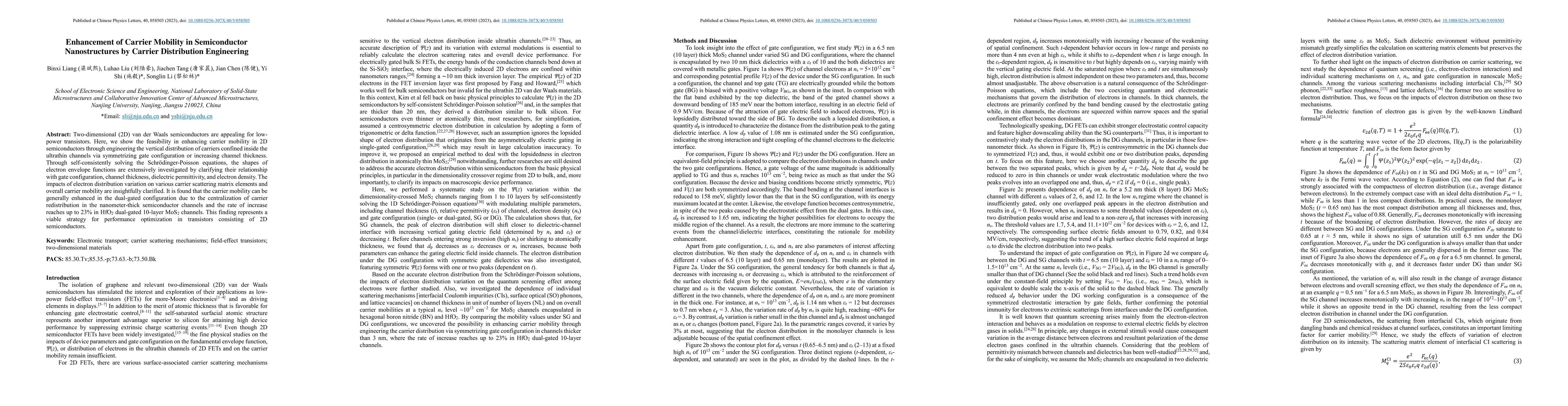 Thumbnail for Enhancement of Carrier Mobility in Semiconductor Nanostructures by
  Carrier Distribution Engineering