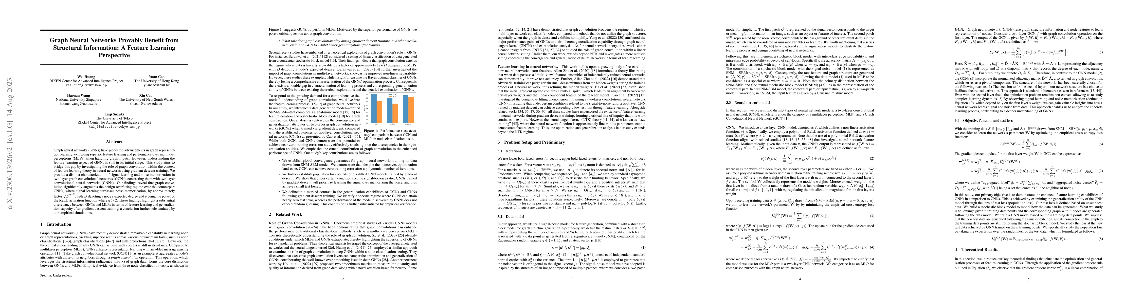 Thumbnail for Graph Neural Networks Provably Benefit from Structural Information: A
  Feature Learning Perspective