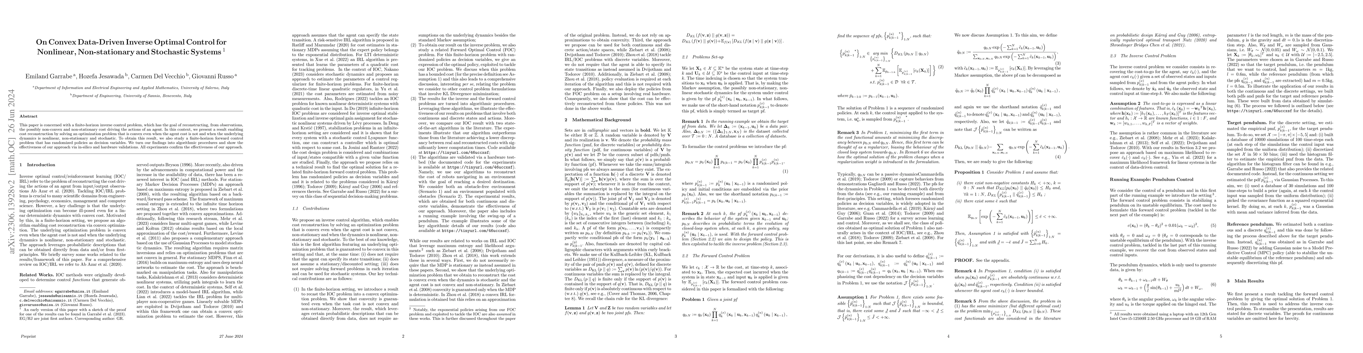 Thumbnail for On Convex Data-Driven Inverse Optimal Control for Nonlinear,
  Non-stationary and Stochastic Systems