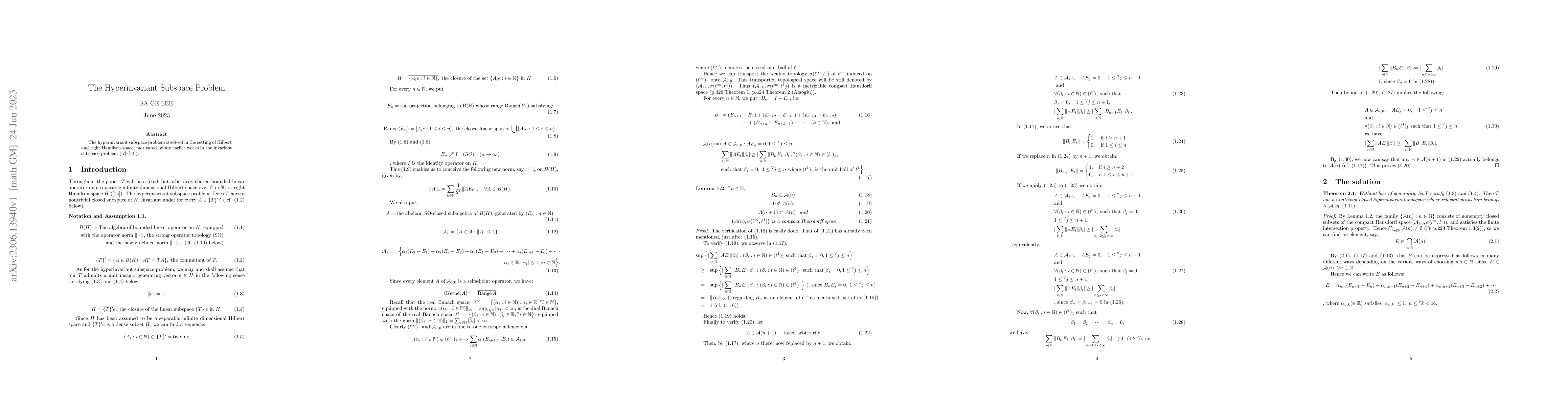 Thumbnail for The Hyperinvarinat Subspace Problem
