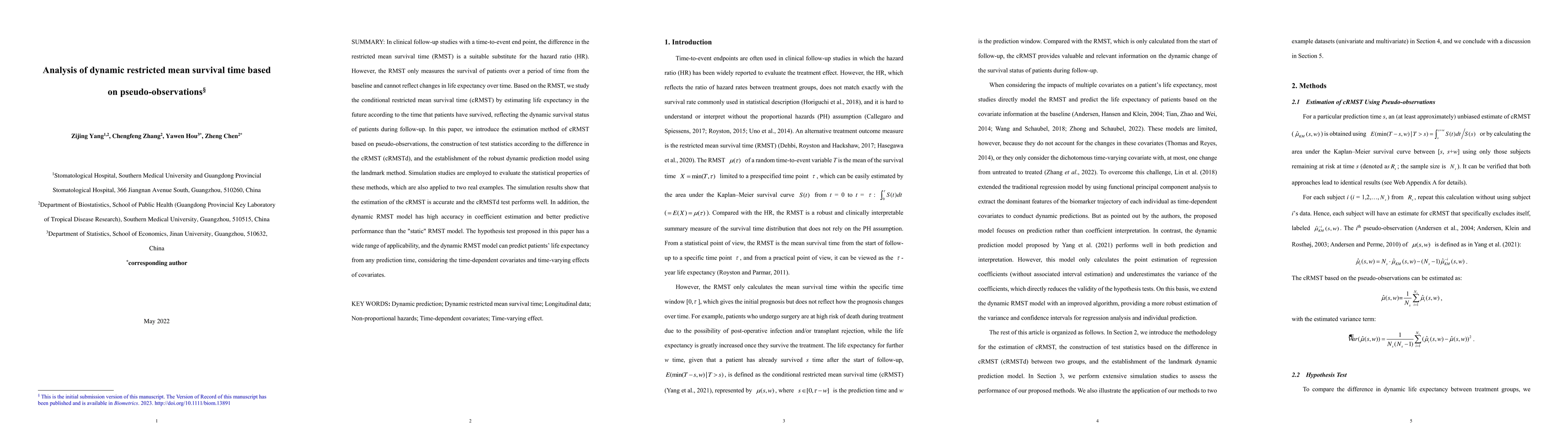 Thumbnail for Analysis of dynamic restricted mean survival time based on
  pseudo-observations