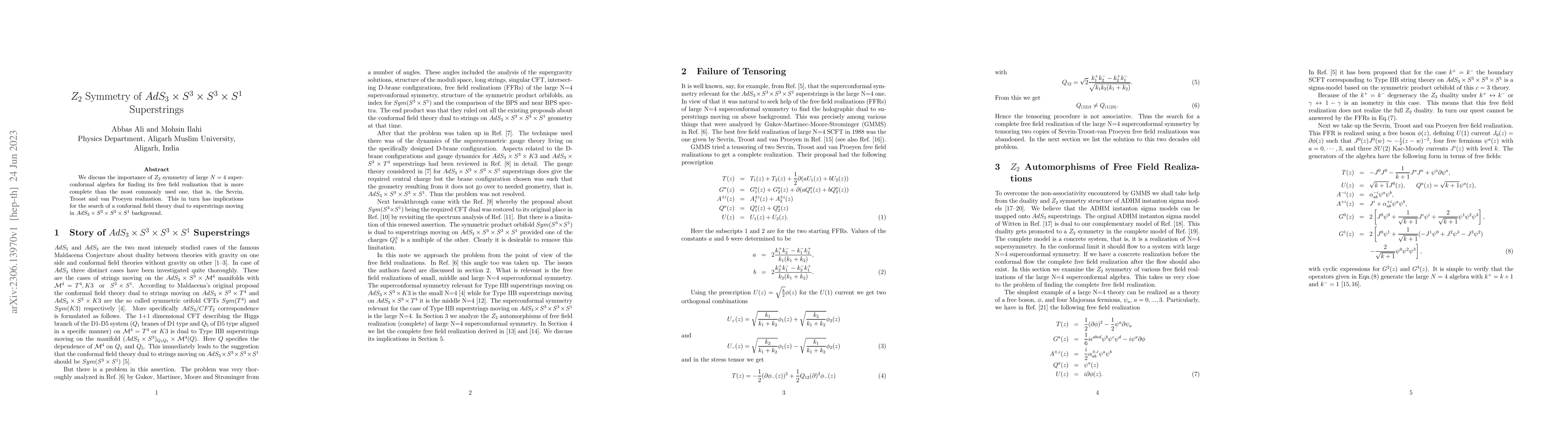 Thumbnail for $Z_2$ Symmetry of $AdS_3 \times S^3 \times S^3 \times S^1$ Superstrings