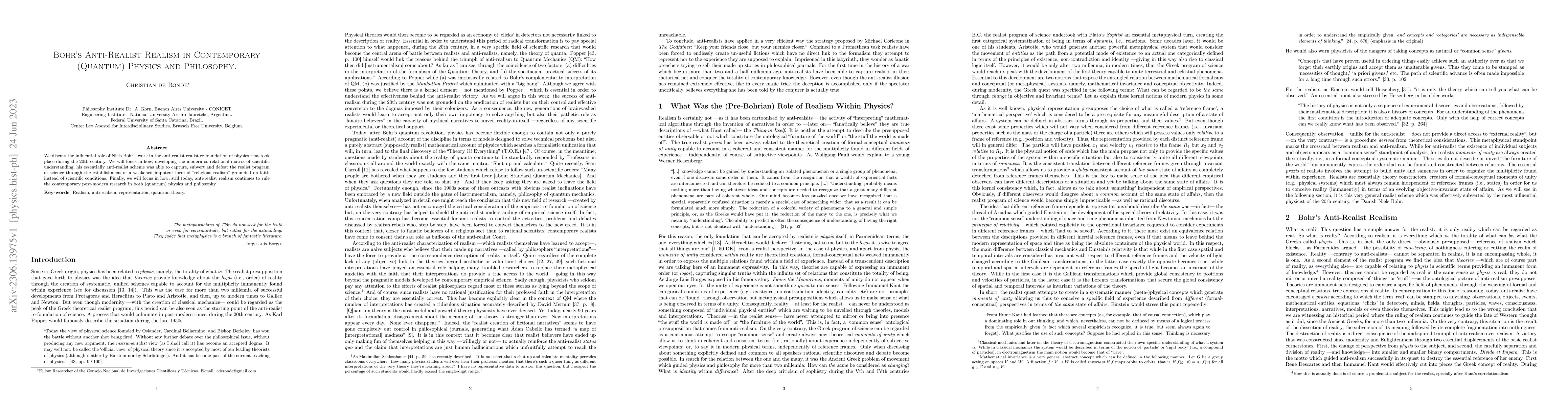 Thumbnail for Bohr's Anti-Realist Realism in Contemporary (Quantum) Physics and
  Philosophy