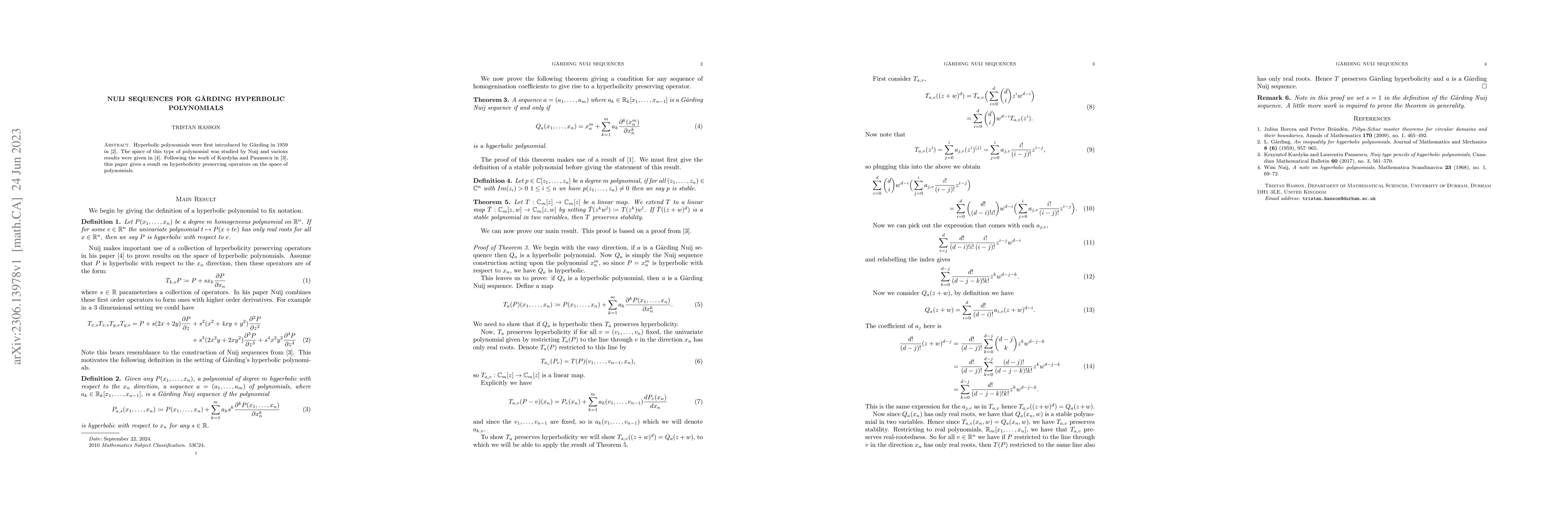 Thumbnail for Nuij Sequences for Garding Hyperbolic Polynomials