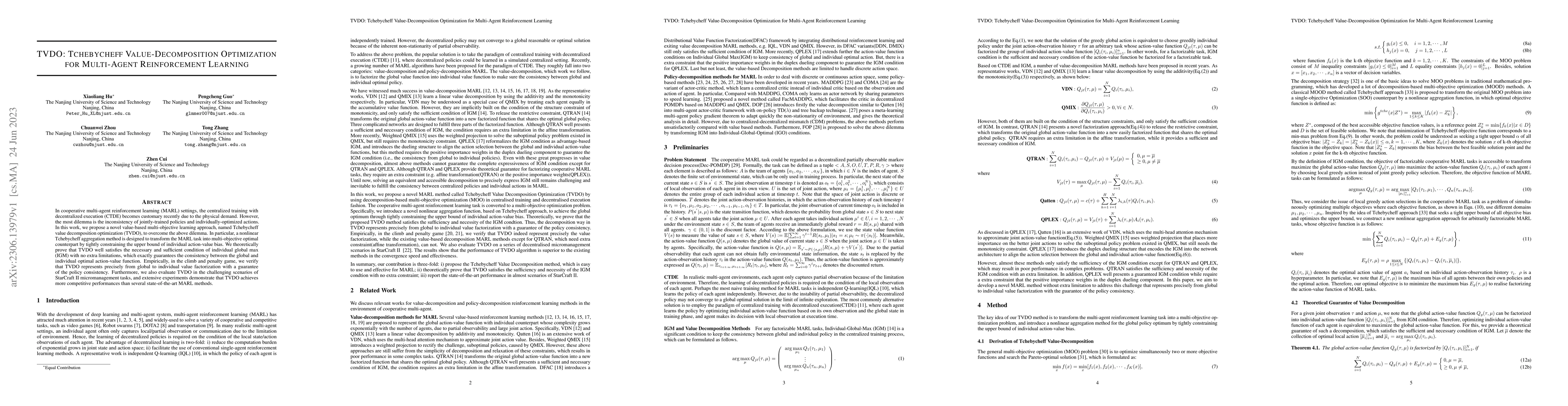 Thumbnail for TVDO: Tchebycheff Value-Decomposition Optimization for Multi-Agent
  Reinforcement Learning