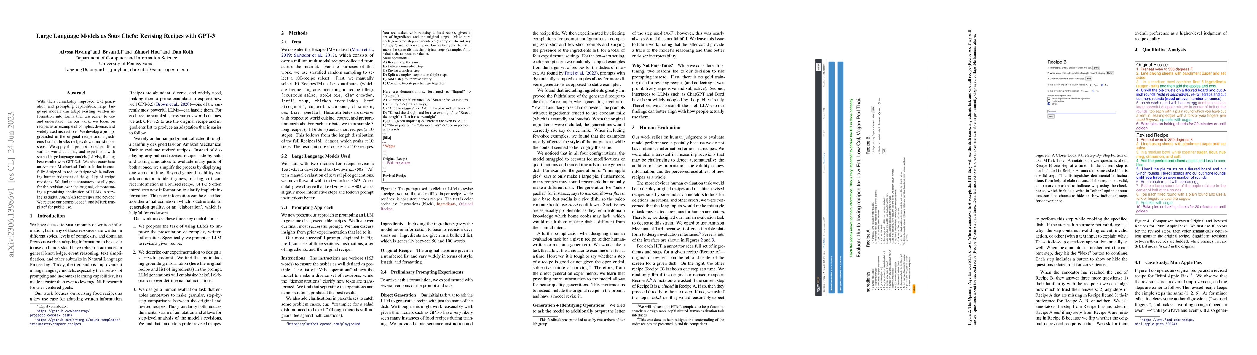 Thumbnail for Large Language Models as Sous Chefs: Revising Recipes with GPT-3