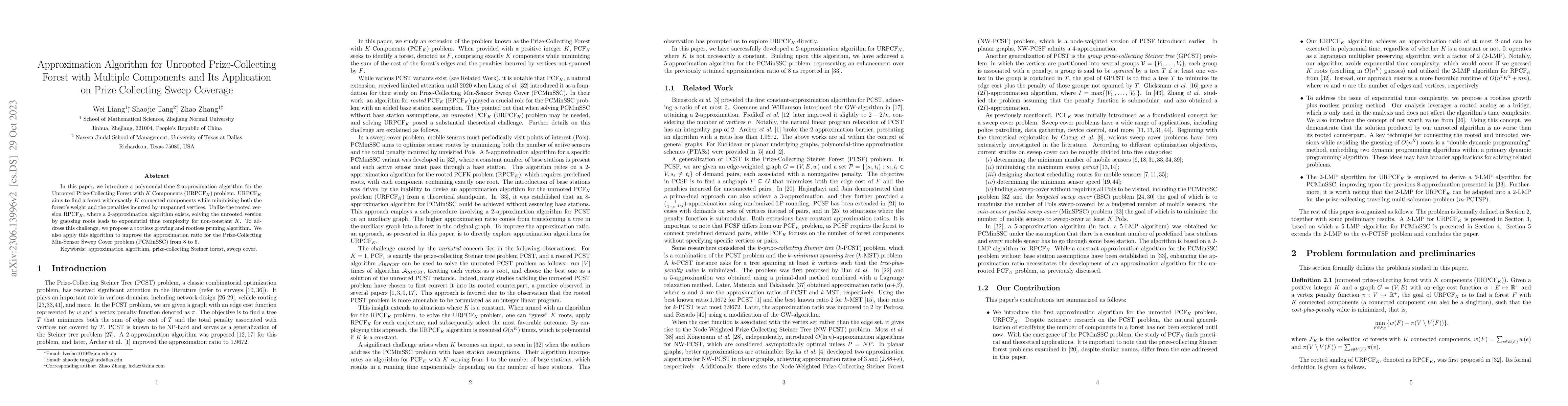 Thumbnail for Approximation Algorithm for Unrooted Prize-Collecting Forest with
  Multiple Components and Its Application on Prize-Collecting Sweep Coverage