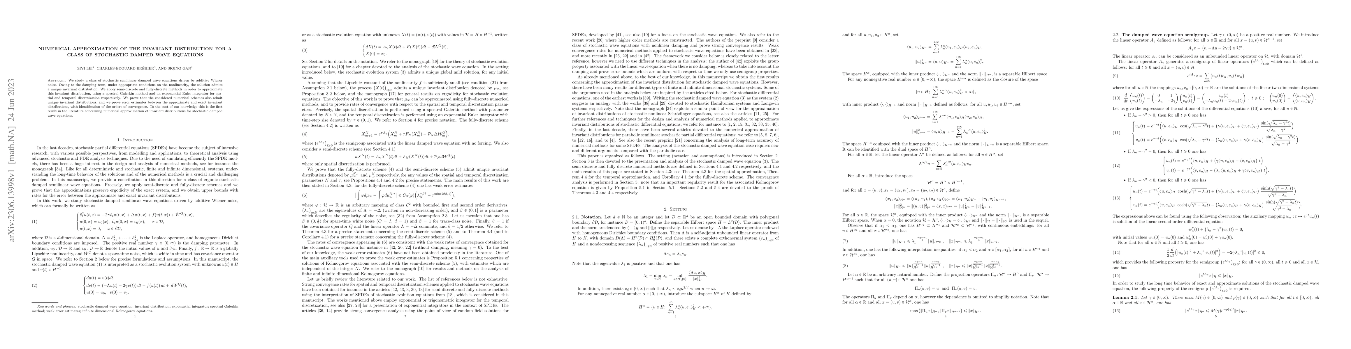 Thumbnail for Numerical approximation of the invariant distribution for a class of
  stochastic damped wave equations