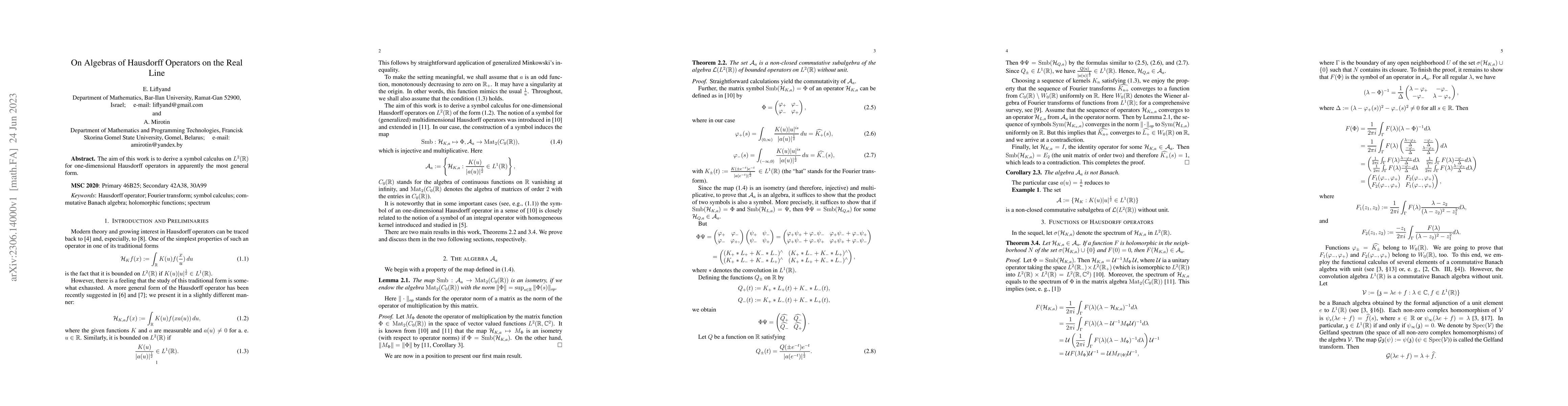 Thumbnail for Algebras of Hausdorff Operators on the Real Line