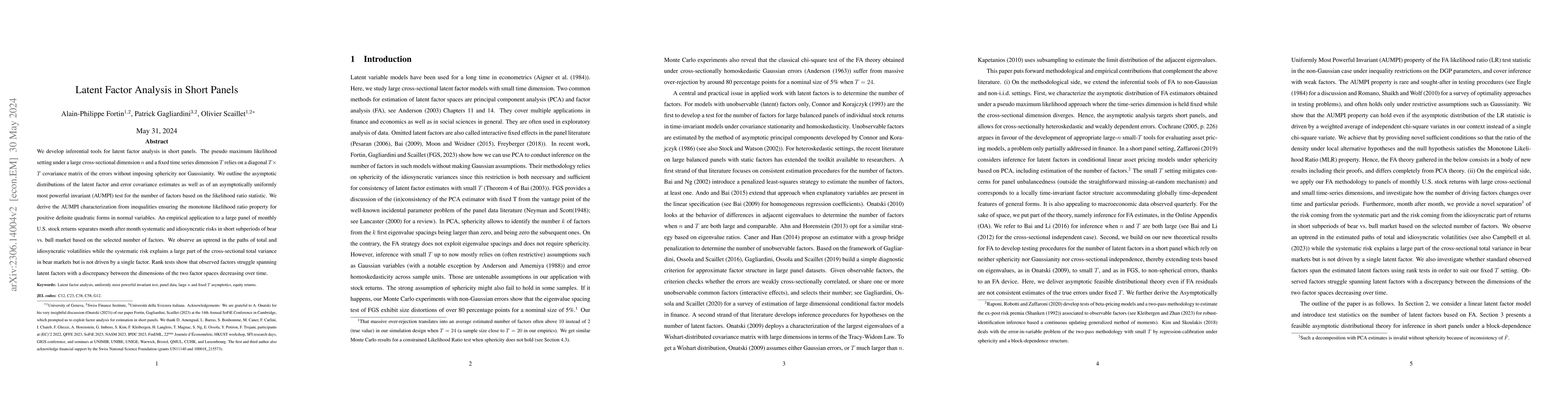 Thumbnail for Latent Factor Analysis in Short Panels