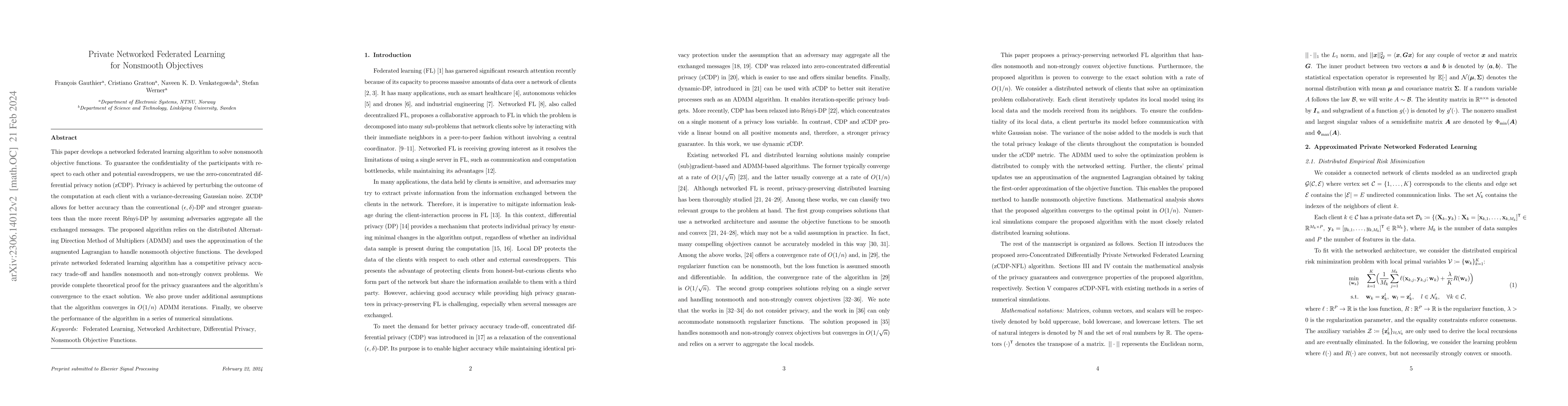 Thumbnail for Private Networked Federated Learning for Nonsmooth Objectives