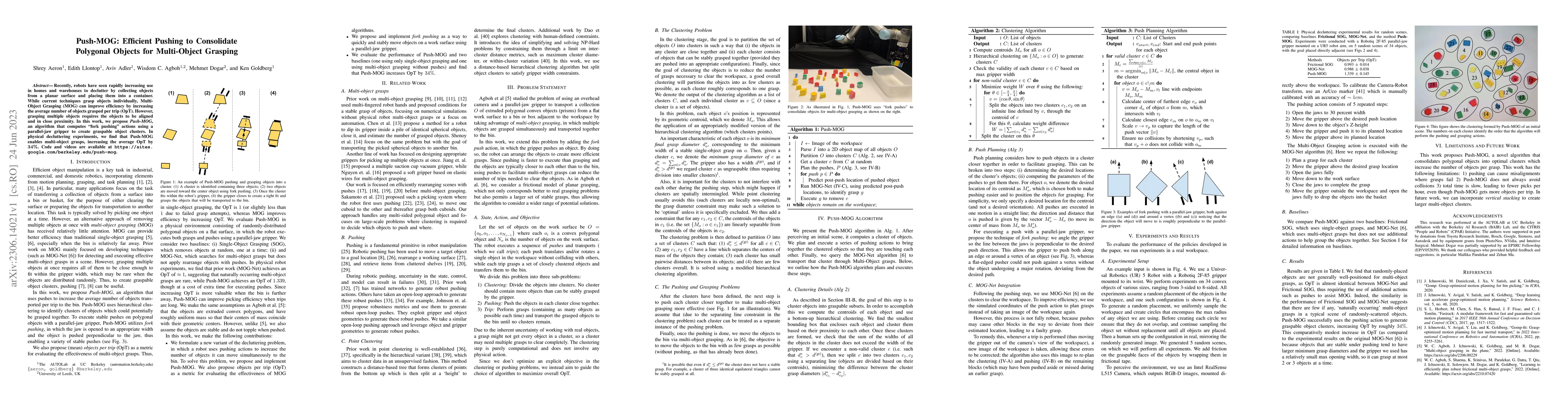 Thumbnail for Push-MOG: Efficient Pushing to Consolidate Polygonal Objects for
  Multi-Object Grasping