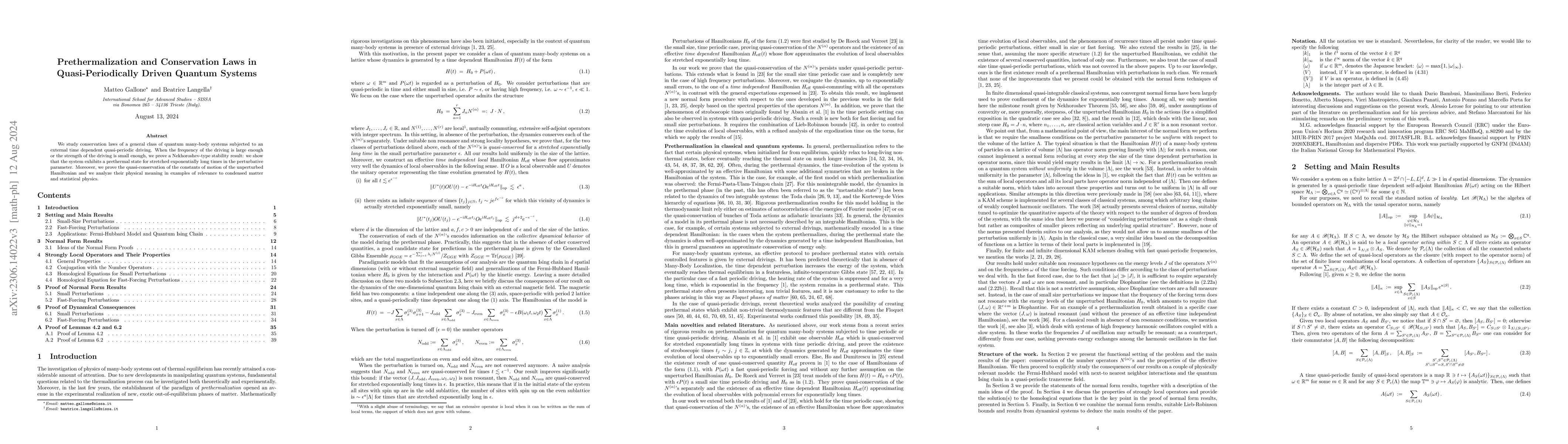 Thumbnail for Prethermalization and conservation laws in quasi-periodically-driven
  quantum systems