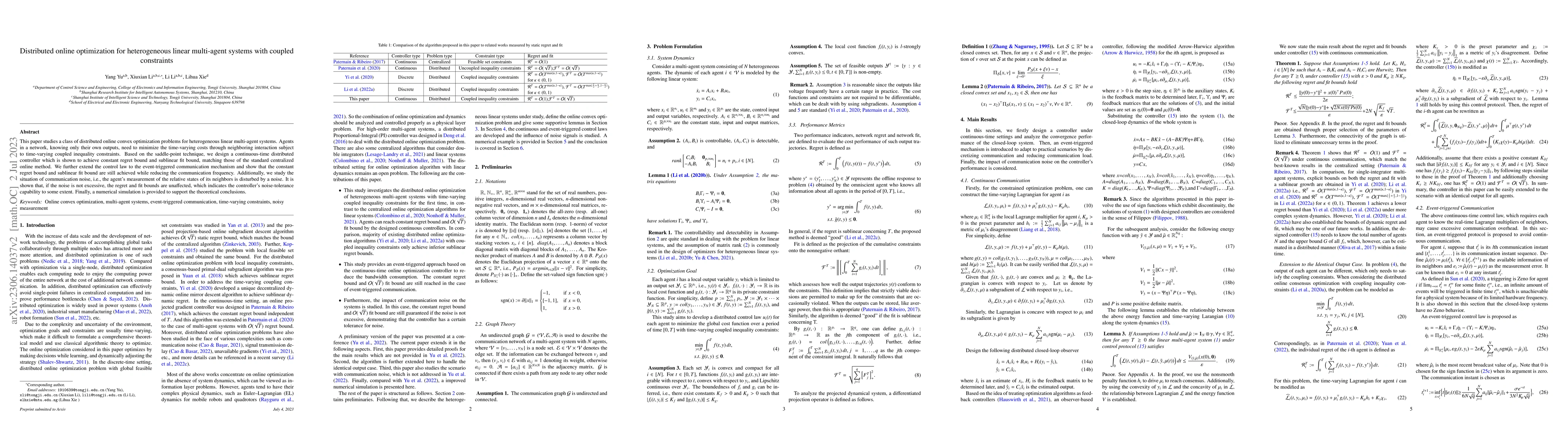 Thumbnail for Distributed online optimization for heterogeneous linear multi-agent
  systems with coupled constraints