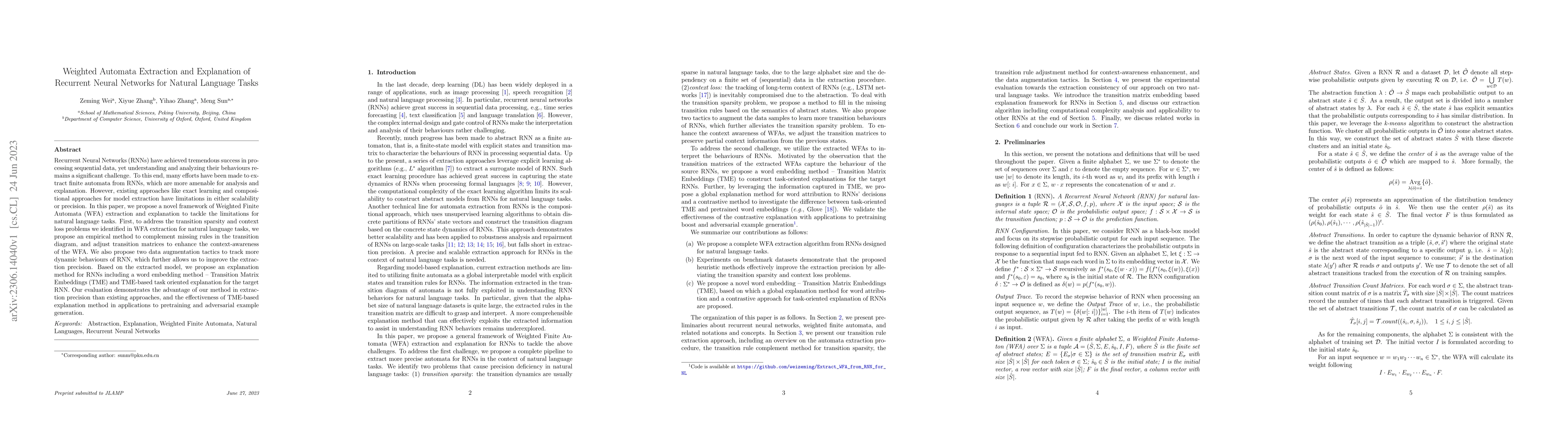 Thumbnail for Weighted Automata Extraction and Explanation of Recurrent Neural
  Networks for Natural Language Tasks