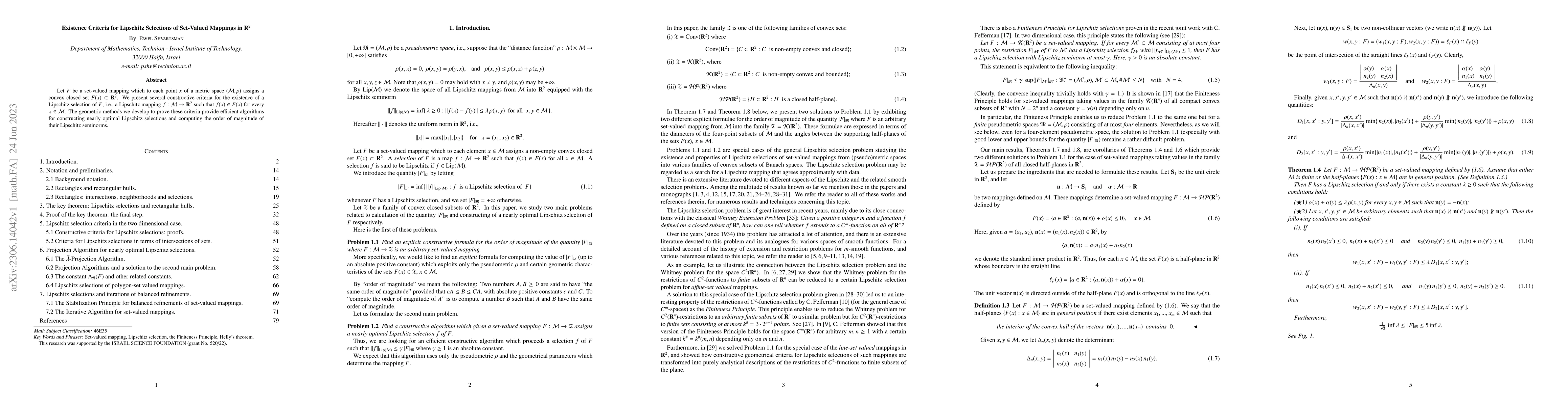 Thumbnail for Existence Criteria for Lipschitz Selections of Set-Valued Mappings in
  ${\bf R}^2$