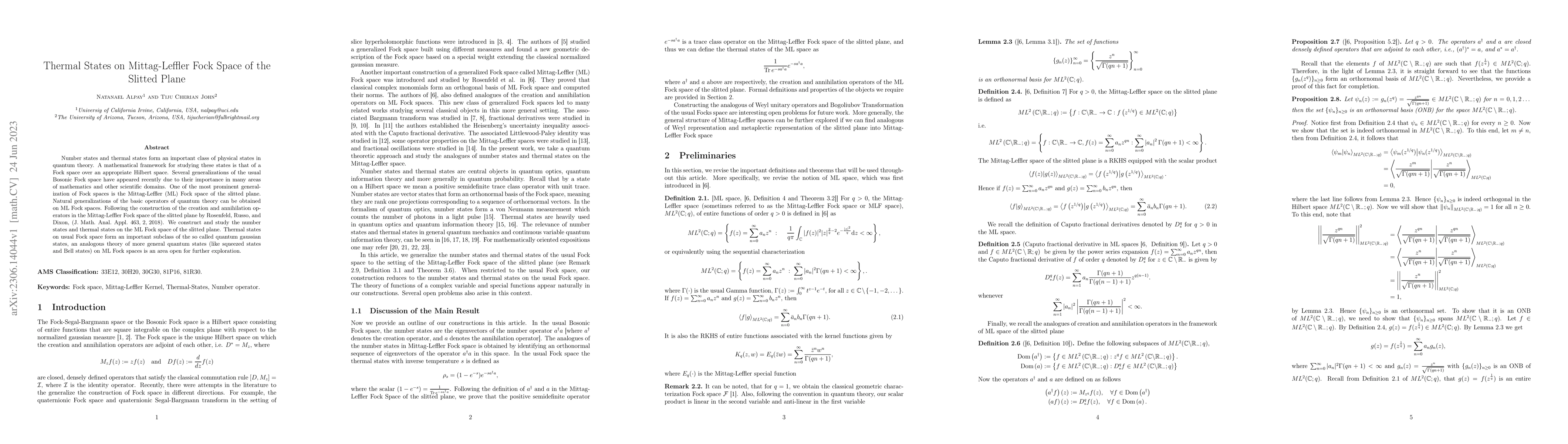 Thumbnail for Thermal States on Mittag-Leffler Fock Space of the Slitted Plane