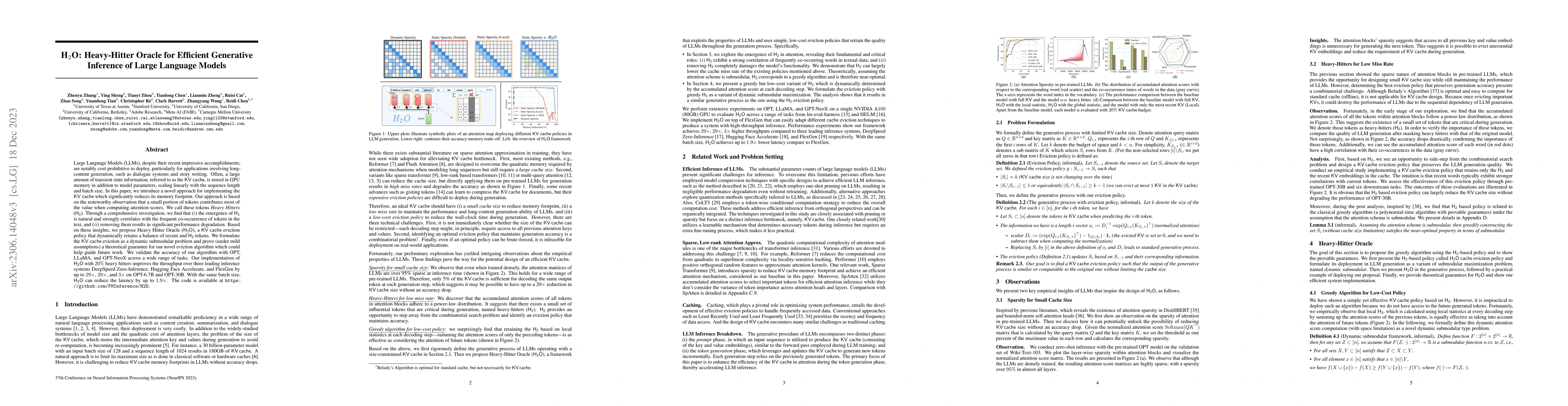 Thumbnail for H$_2$O: Heavy-Hitter Oracle for Efficient Generative Inference of Large
  Language Models