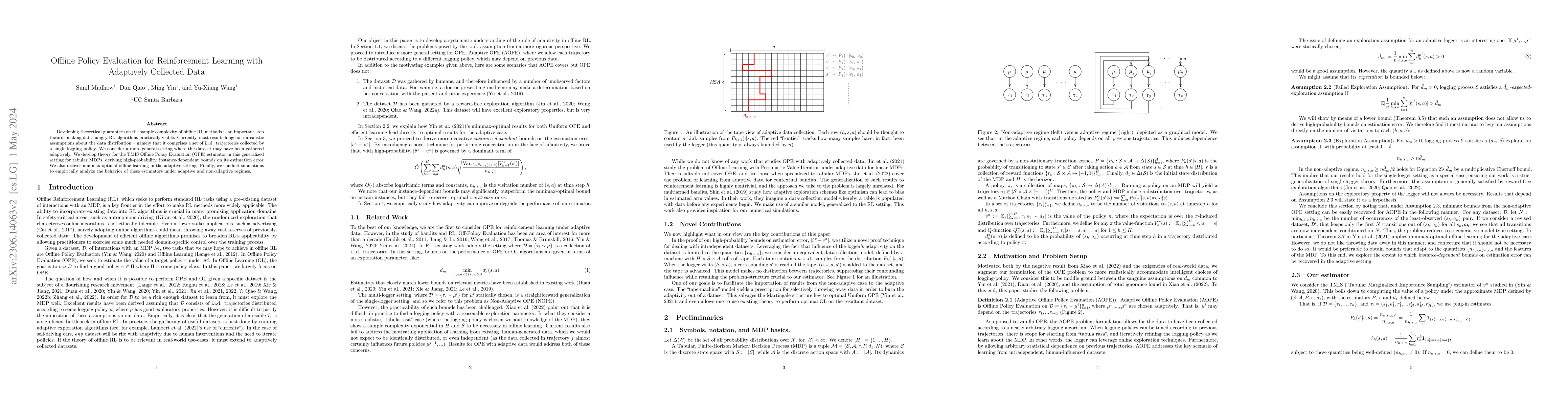 Thumbnail for Offline Policy Evaluation for Reinforcement Learning with Adaptively
  Collected Data