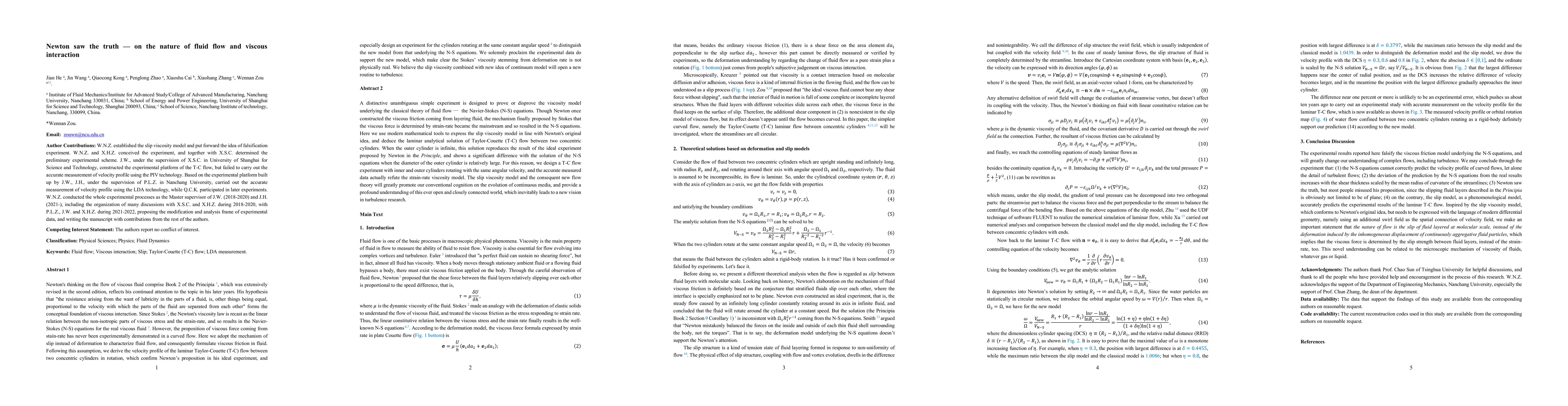 Thumbnail for Newton saw the truth -- on the nature of fluid flow and viscous
  interaction