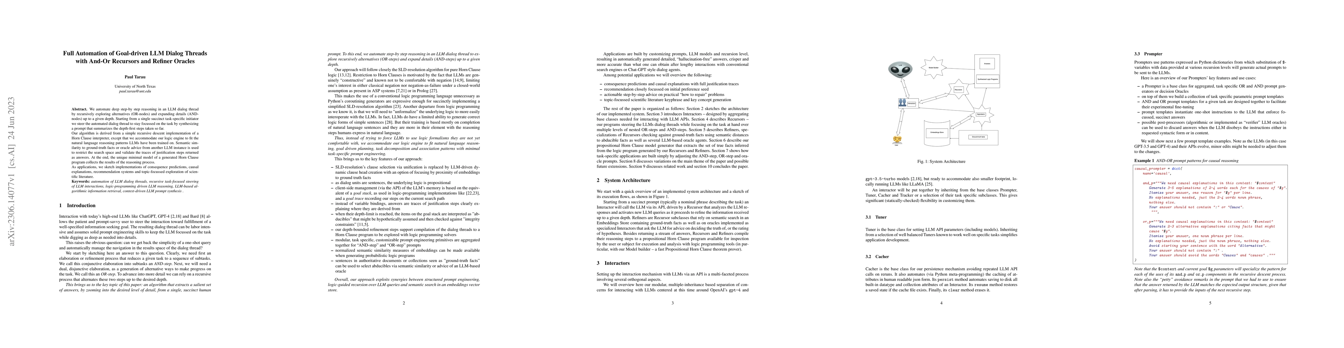 Thumbnail for Full Automation of Goal-driven LLM Dialog Threads with And-Or Recursors
  and Refiner Oracles