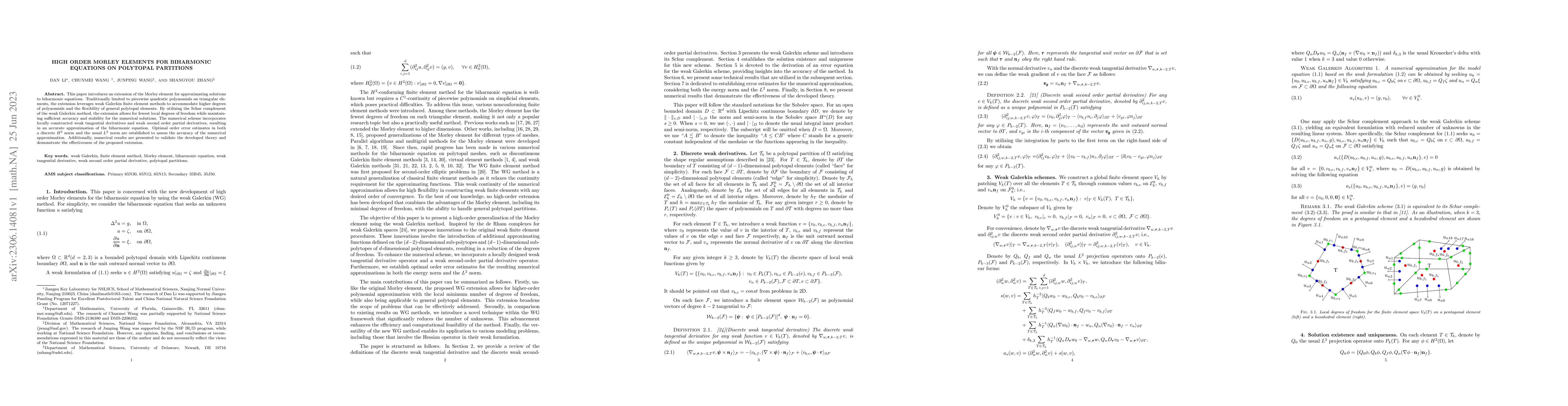 Thumbnail for High Order Morley Elements for Biharmonic Equations on Polytopal
  Partitions