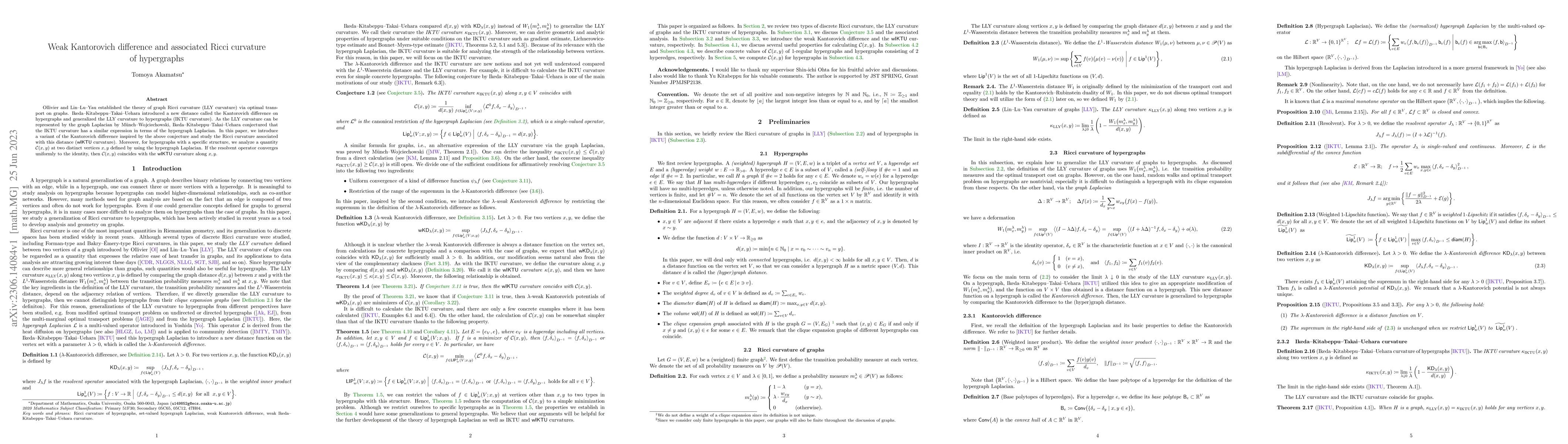 Thumbnail for Weak Kantorovich difference and associated Ricci curvature of
  hypergraphs