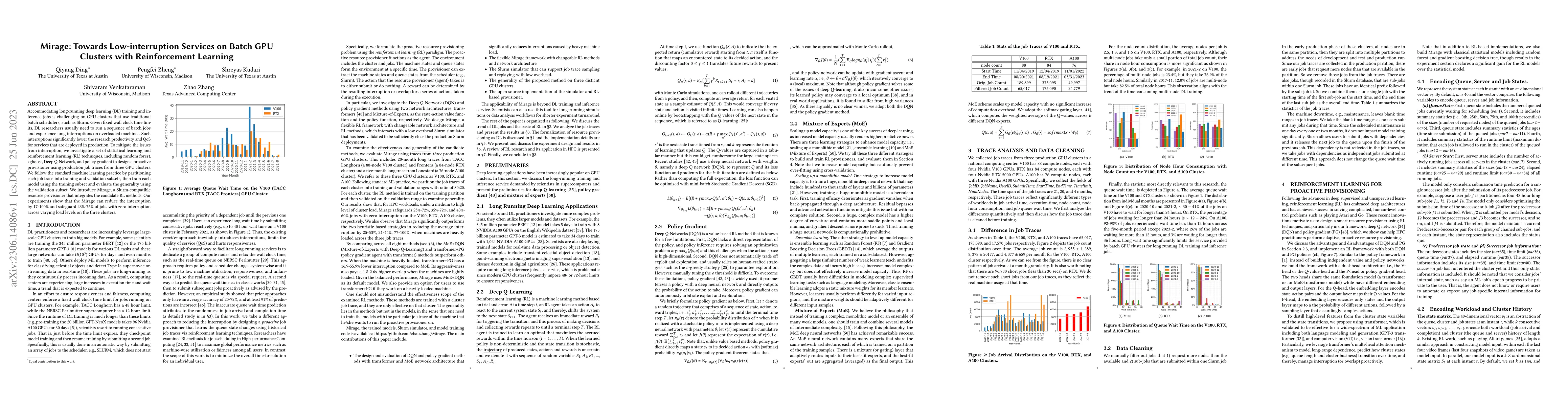 Thumbnail for Mirage: Towards Low-interruption Services on Batch GPU Clusters with
  Reinforcement Learning