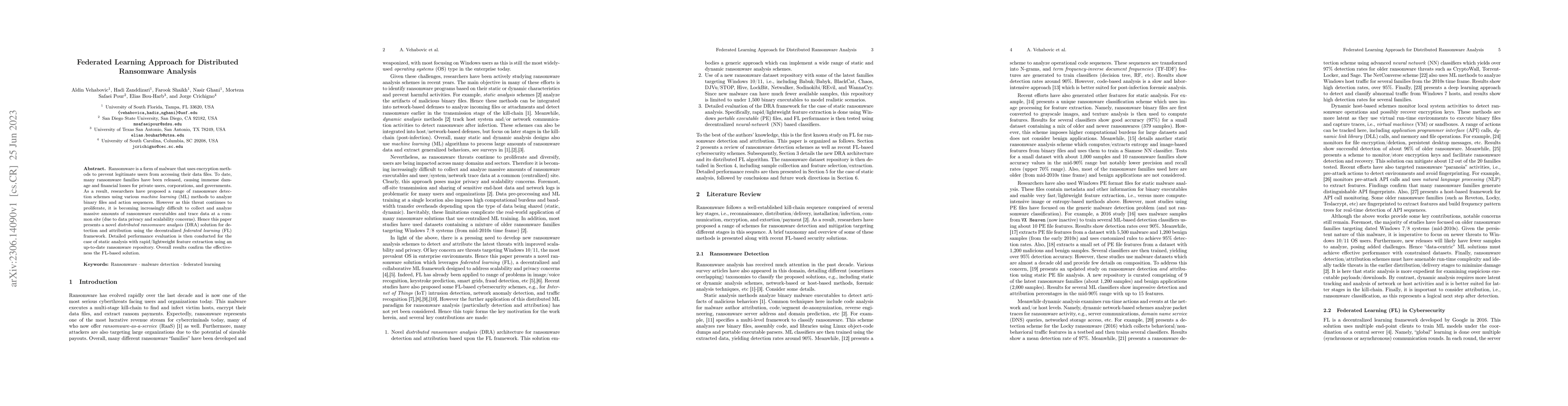 Thumbnail for Federated Learning Approach for Distributed Ransomware Analysis