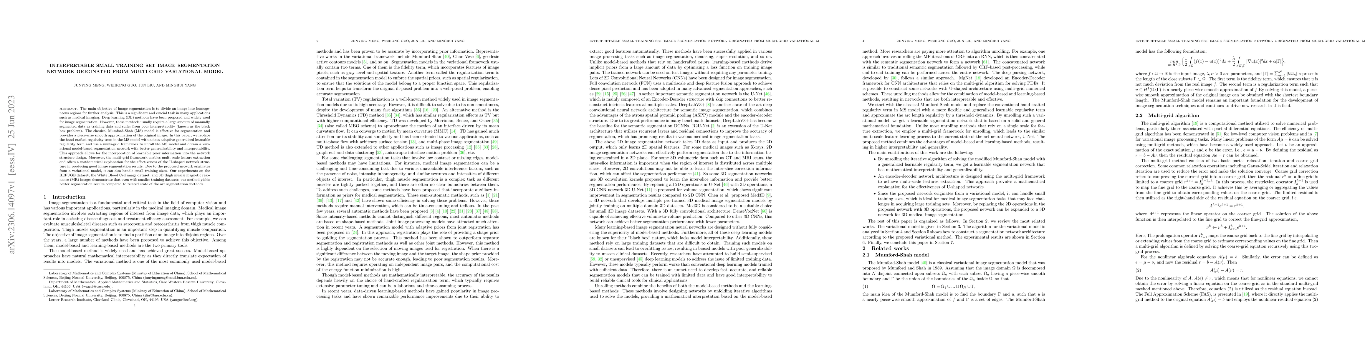 Thumbnail for Interpretable Small Training Set Image Segmentation Network Originated
  from Multi-Grid Variational Model