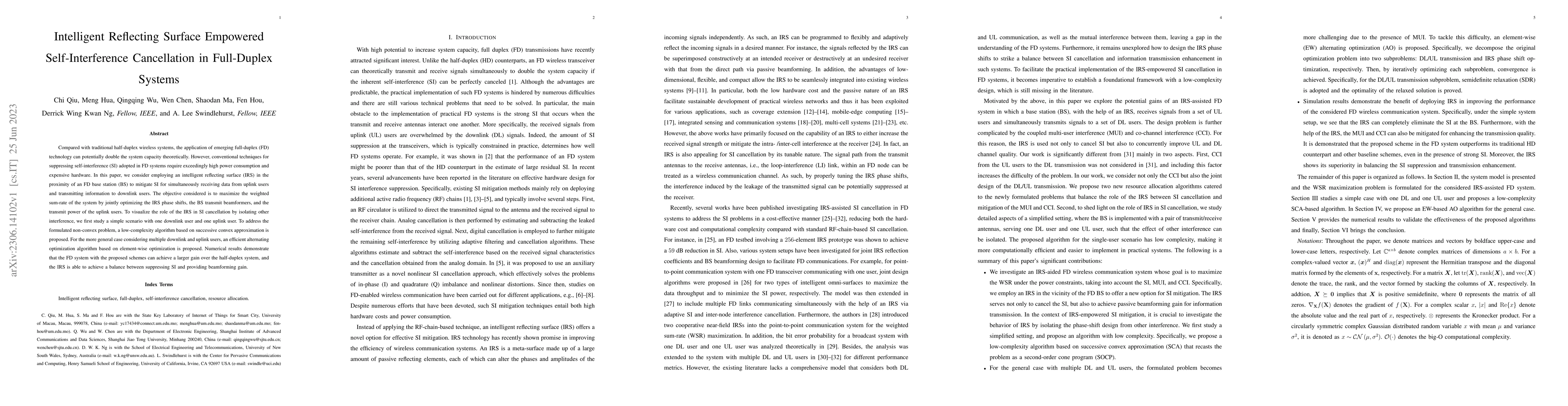 Thumbnail for Intelligent Reflecting Surface Empowered Self-Interference Cancellation
  in Full-Duplex Systems