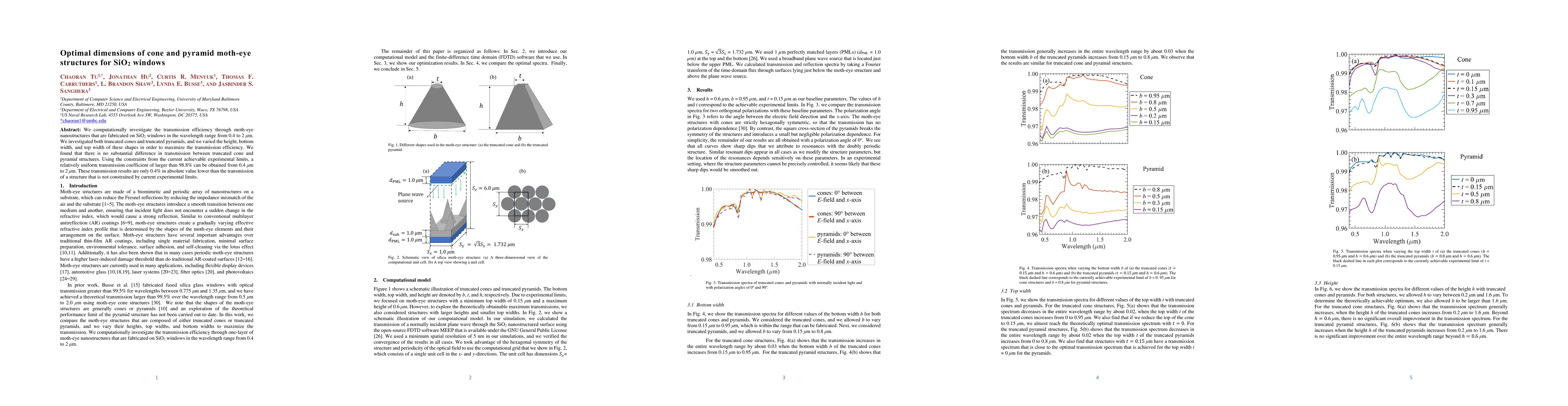 Thumbnail for Optimal dimensions of cone and pyramid moth-eye structures for
  $\mathrm{SiO}_{2}$ windows
