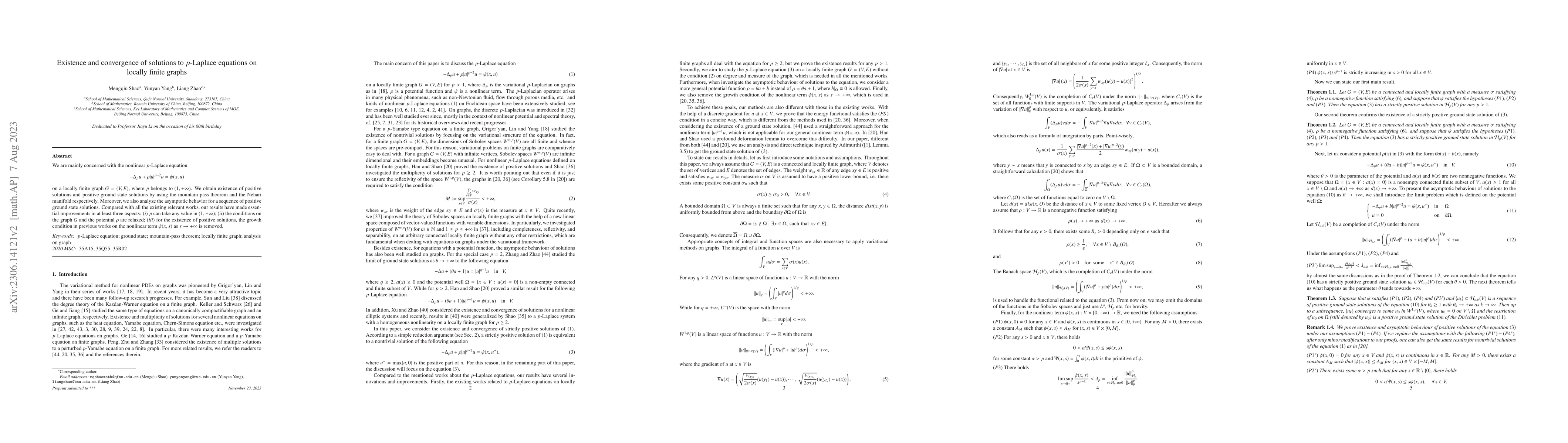 Thumbnail for Existence and convergence of solutions to $p$-Laplace equations on
  locally finite graphs