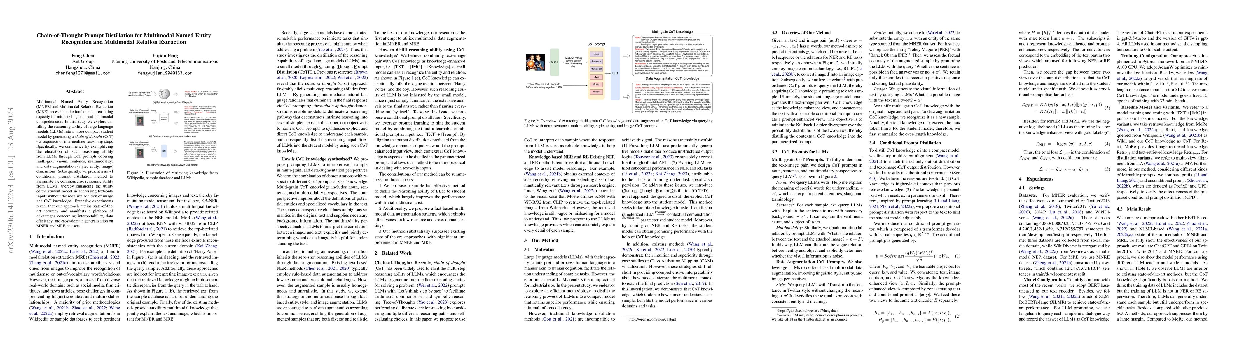 Thumbnail for Chain-of-Thought Prompt Distillation for Multimodal Named Entity
  Recognition and Multimodal Relation Extraction