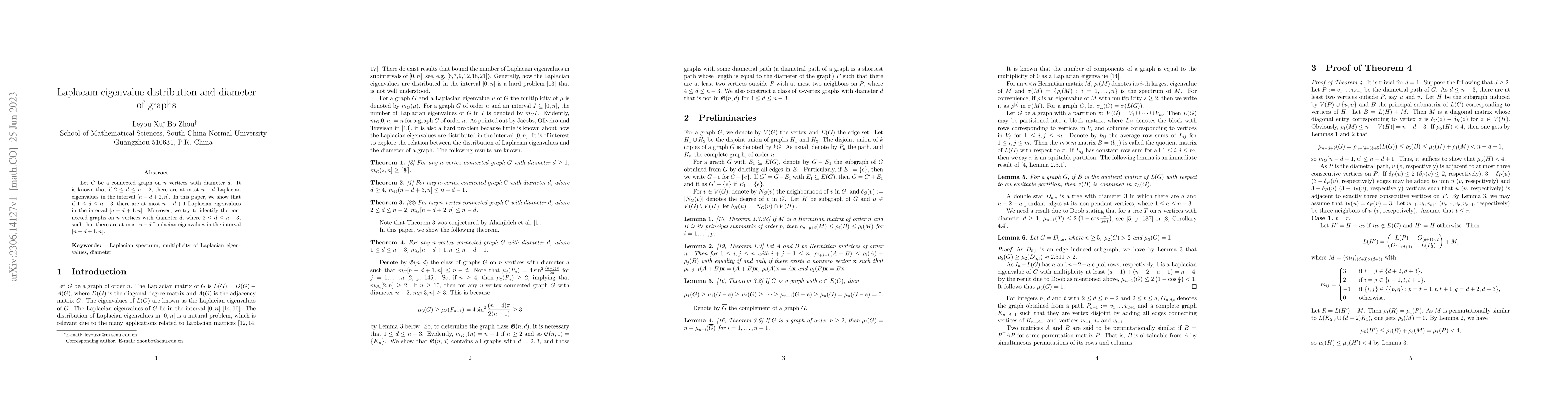 Thumbnail for Laplacain eigenvalue distribution and diameter of graphs