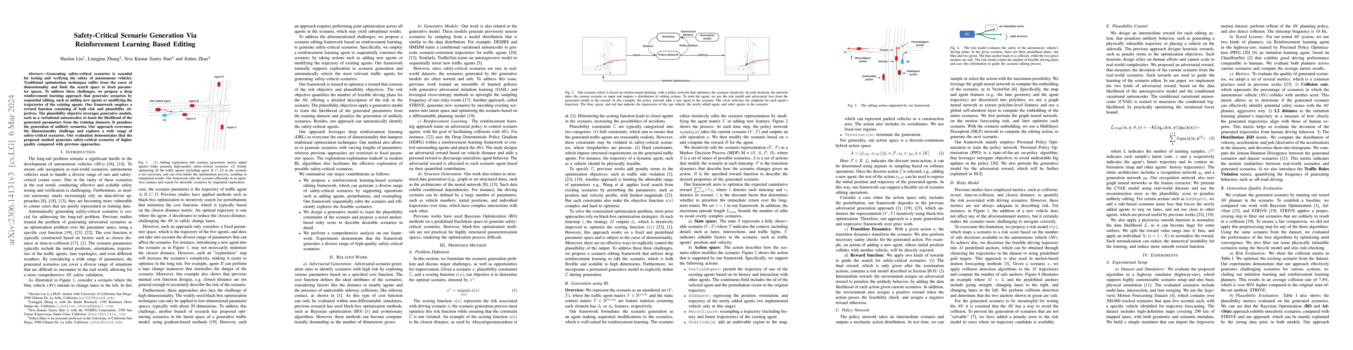 Thumbnail for Safety-Critical Scenario Generation Via Reinforcement Learning Based
  Editing
