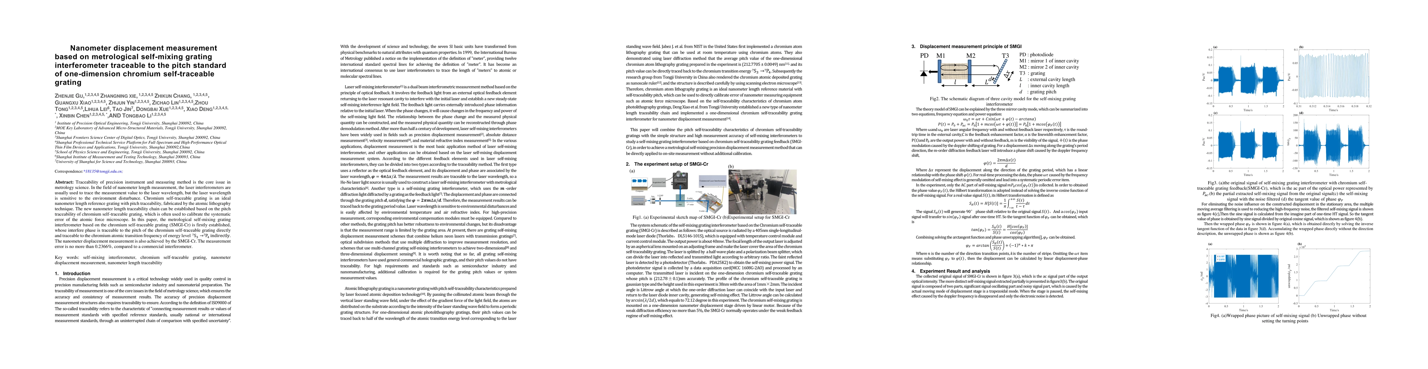 Thumbnail for Nanometer displacement measurement based on metrological self-mixing
  grating interferometer traceable to the pitch standard of one-dimension
  chromium self-traceable grating