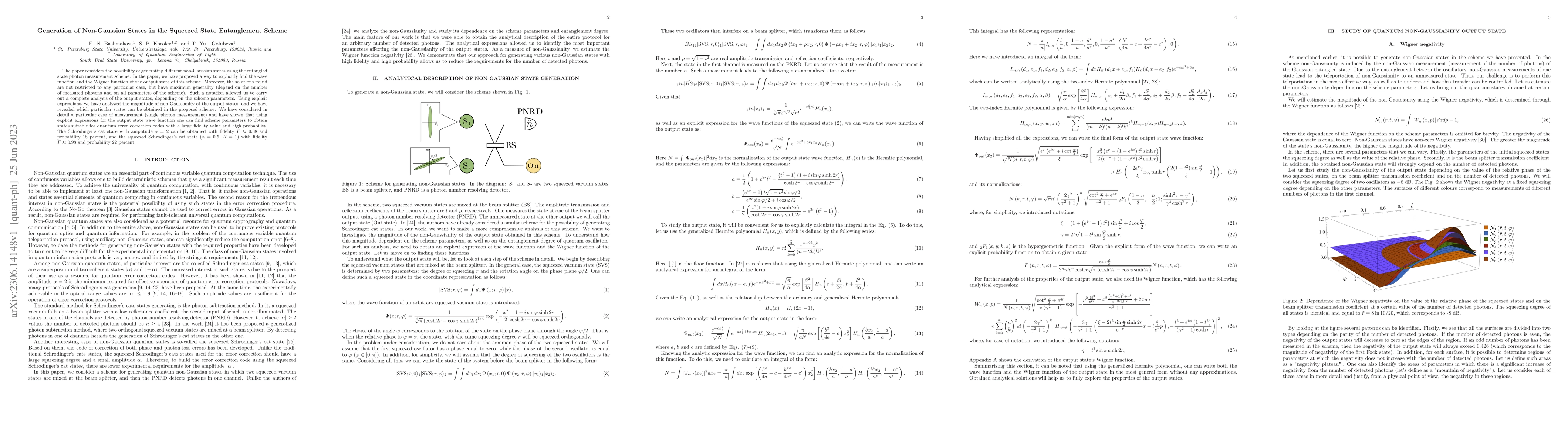 Thumbnail for Generation of Non-Gaussian States in the Squeezed State Entanglement
  Scheme