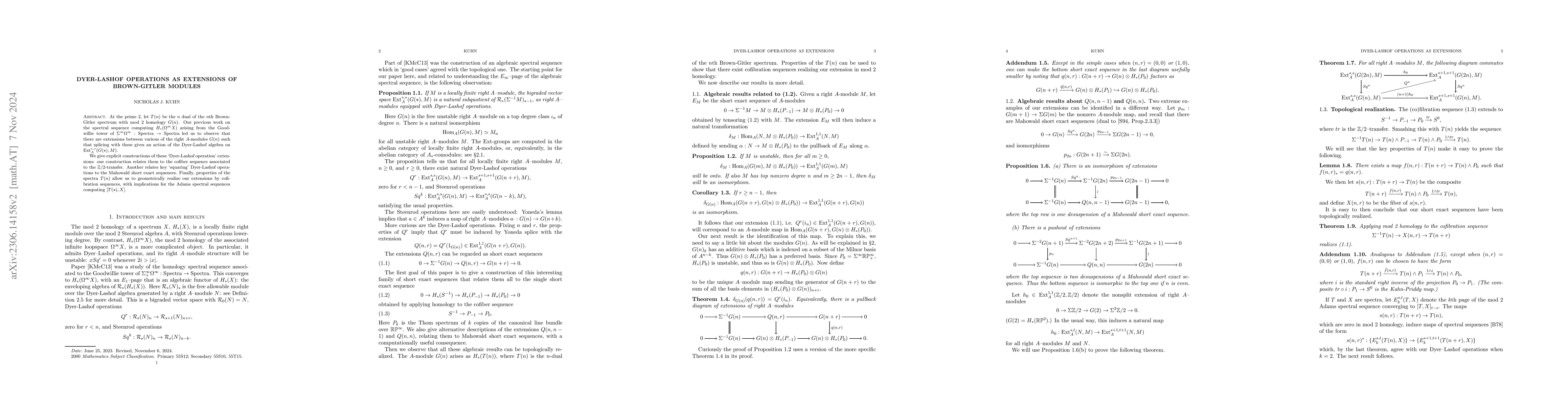 Thumbnail for Dyer-Lashof operations as extensions of Brown-Gitler Modules