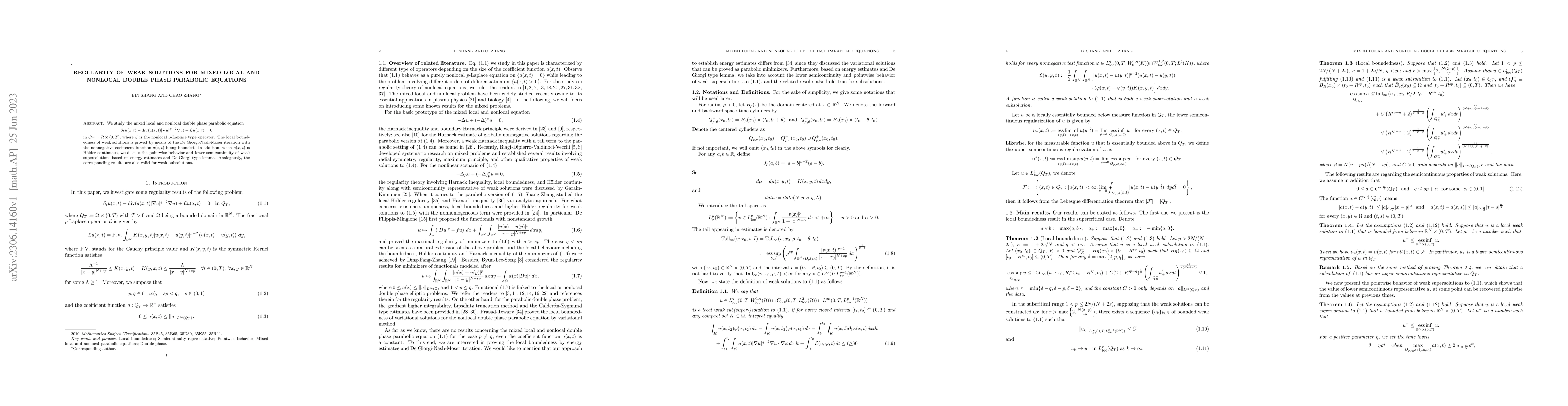 Thumbnail for Regularity of weak solutions for mixed local and nonlocal double phase
  parabolic equations