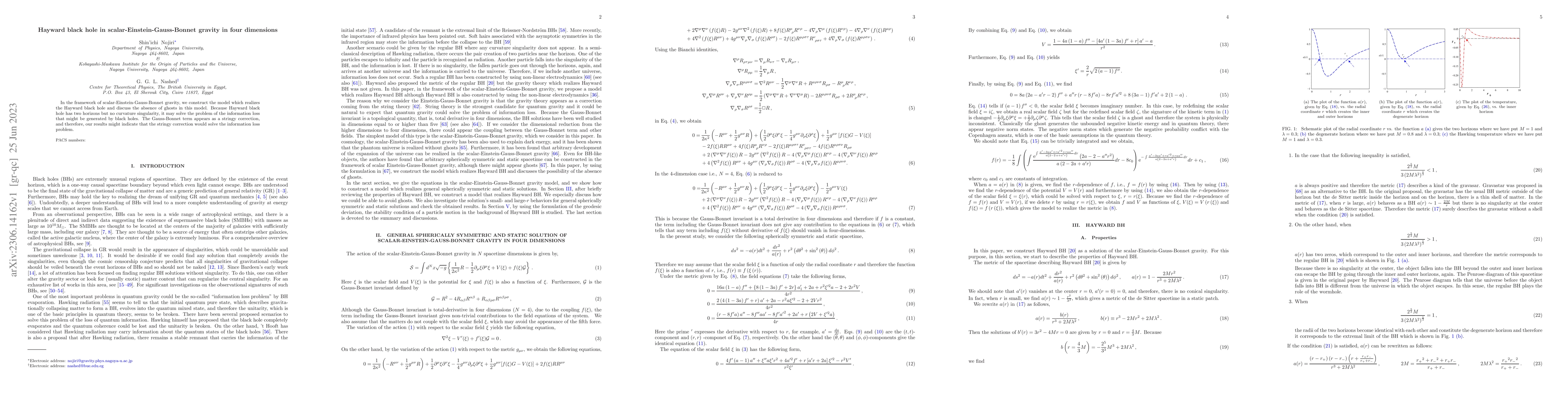 Thumbnail for Hayward black hole in scalar-Einstein-Gauss-Bonnet gravity in four
  dimensions