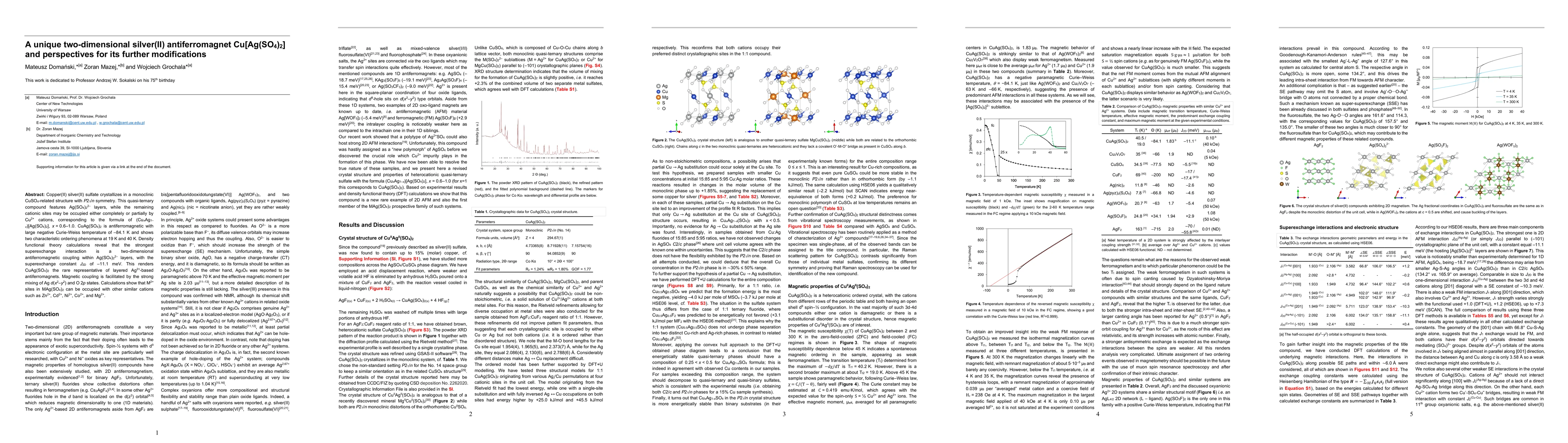 Thumbnail for A unique two-dimensional silver(II) antiferromagnet Cu[Ag(SO4)2] and
  perspectives for its further modifications